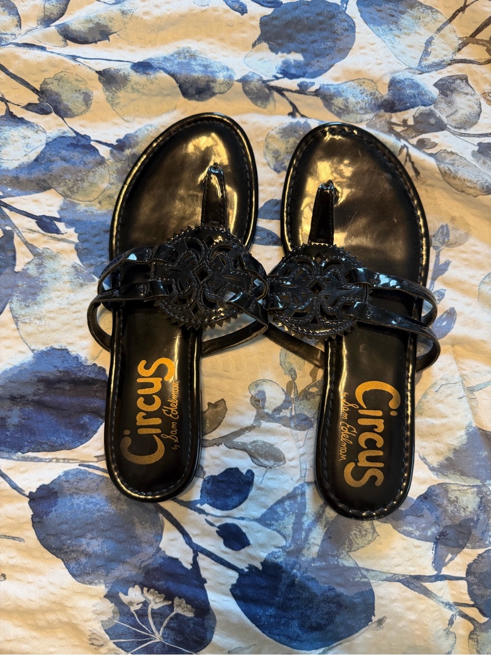 Circus by Sam Edelman Black Patent Decorative Thong Sandals